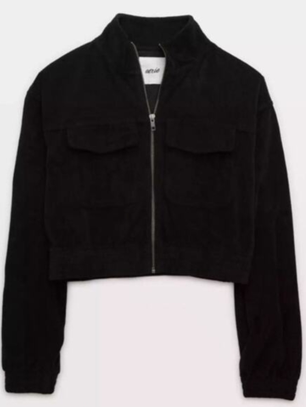 Aerie Black Velour Corded Cropped Jacket Large
